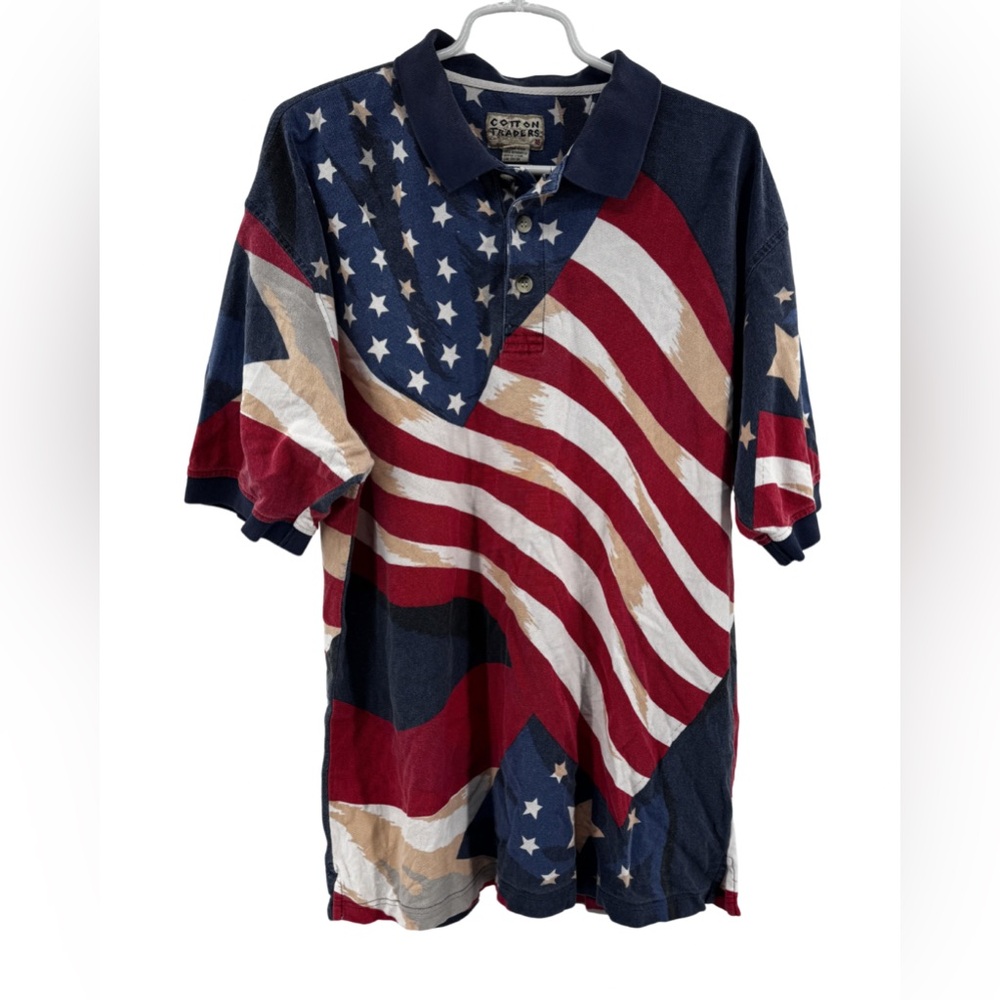 Cotton Traders American Flag Polo Shirt XL patriotic stars stripes casual summer